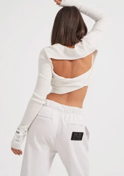 Women PE Nation P.E NATION - Box Out LS Knit Top (Grey Marl)