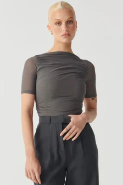 RAEF The Label - EMERY SHORT SLEEVE MESH TOP (CHARCOAL)