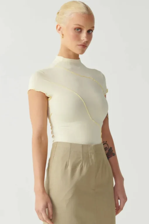 RAEF The Label - LANEY PANELLED SHORT SLEEVE TOP (BUTTER)