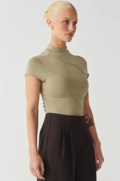 RAEF The Label - LANEY PANELLED SHORT SLEEVE TOP (DARK OLIVE)