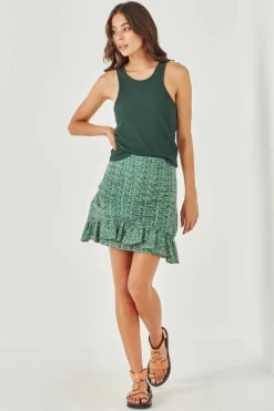 Women Remain - Charlotte Skirt (Hunter Green Paisely) FINAL SALE