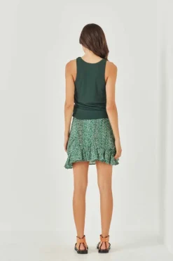 Women Remain - Charlotte Skirt (Hunter Green Paisely) FINAL SALE