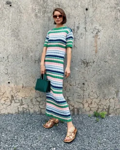 Rue Stiic - Wren Maxi Knit Dress (Retro Stripe Orchid Pink)