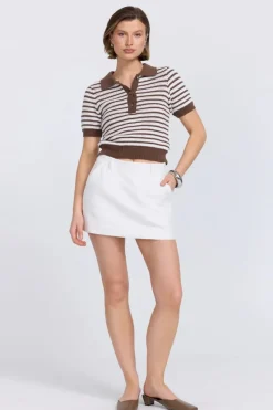 Sovere Studio - PETRA POLO KNIT TOP (TAUPE / CREAM)
