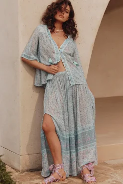 Women Spell AND GYPSY COLLECTIVE - LITTLE BIRD MAXI SKIRT (SKY)