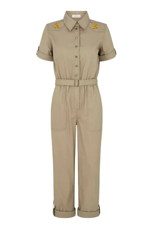 Women Spell AND THE GYPSY COLLECTIVE - FOXGLOVE EMBROIDERED BOILERSUIT (KHAKI)