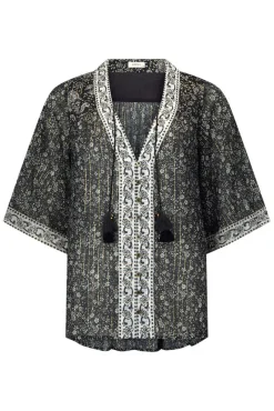 Spell AND THE GYPSY COLLECTIVE - LITTLE BIRD FLUTTER SLEEVE BLOUSE (MIDNIGHT)