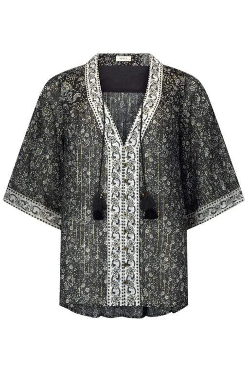 Spell AND THE GYPSY COLLECTIVE - LITTLE BIRD FLUTTER SLEEVE BLOUSE (MIDNIGHT)