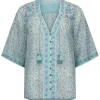 Women Spell AND THE GYPSY COLLECTIVE - LITTLE BIRD FLUTTER SLEEVE BLOUSE (SKY)