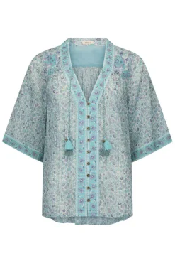 Women Spell AND THE GYPSY COLLECTIVE - LITTLE BIRD FLUTTER SLEEVE BLOUSE (SKY)