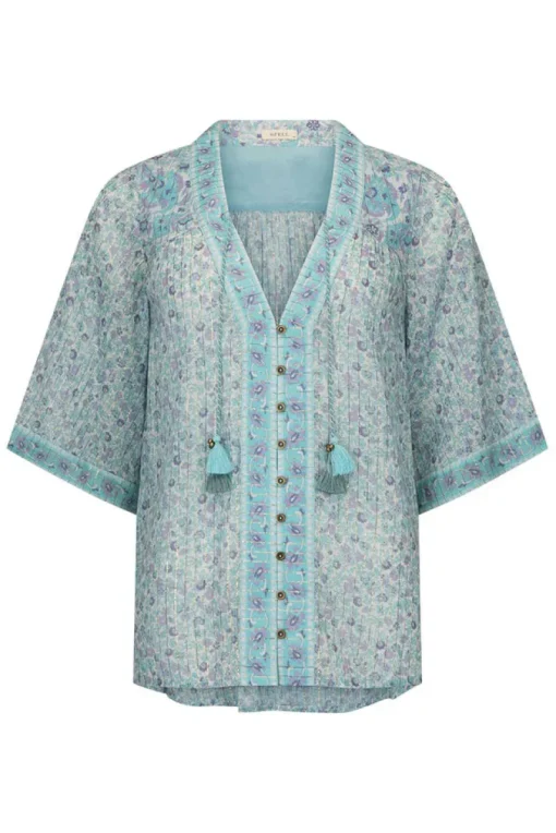 Women Spell AND THE GYPSY COLLECTIVE - LITTLE BIRD FLUTTER SLEEVE BLOUSE (SKY)