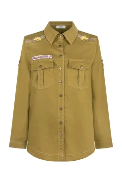 Spell AND THE GYPSY COLLECTIVE - FOXGLOVE EMBROIDERED SHIRT (OLIVE)