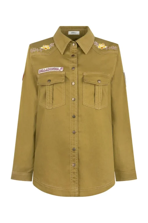 Spell AND THE GYPSY COLLECTIVE - FOXGLOVE EMBROIDERED SHIRT (OLIVE)