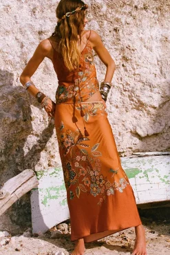 Women Spell AND THE GYPSY COLLECTIVE - MOJAVE LILY BIAS SKIRT (AMBER)
