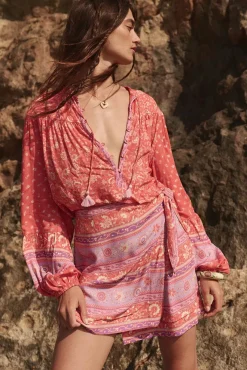 Women Spell AND THE GYPSY COLLECTIVE - SUNSHINE BANDIT WRAP MINI SKIRT (CAYENNE)