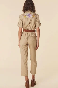 Women Spell AND THE GYPSY COLLECTIVE - FOXGLOVE EMBROIDERED BOILERSUIT (KHAKI)