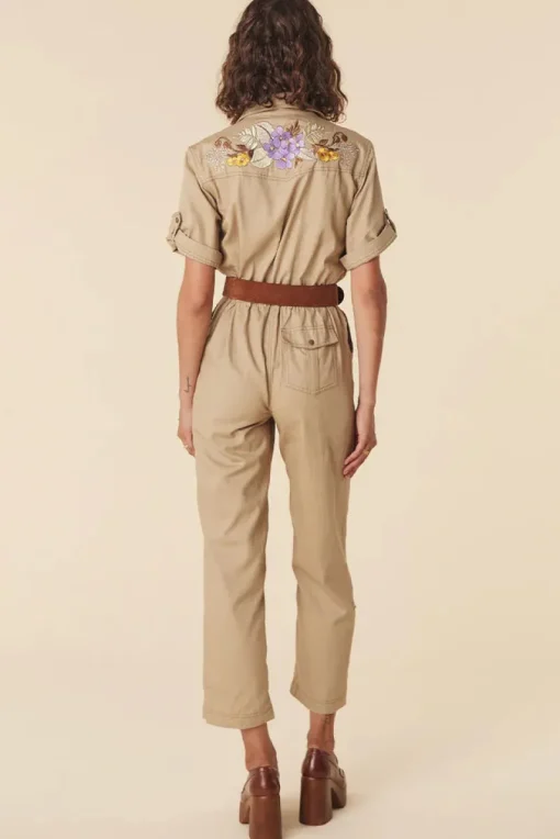 Women Spell AND THE GYPSY COLLECTIVE - FOXGLOVE EMBROIDERED BOILERSUIT (KHAKI)