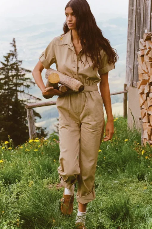 Women Spell AND THE GYPSY COLLECTIVE - FOXGLOVE EMBROIDERED BOILERSUIT (KHAKI)