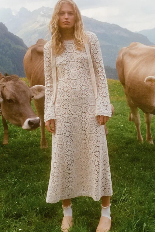 Women Spell AND THE GYPSY COLLECTIVE - HELENA CROCHET LACE GOWN (CREAM)