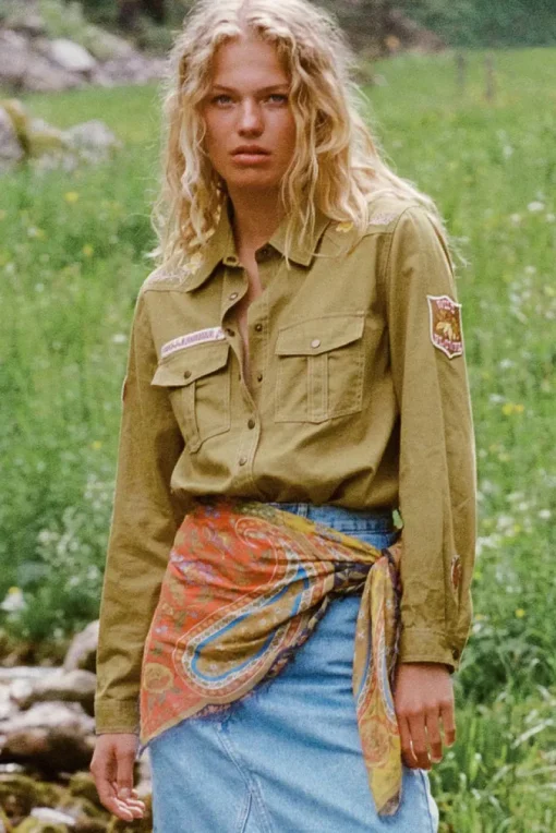 Spell AND THE GYPSY COLLECTIVE - FOXGLOVE EMBROIDERED SHIRT (OLIVE)