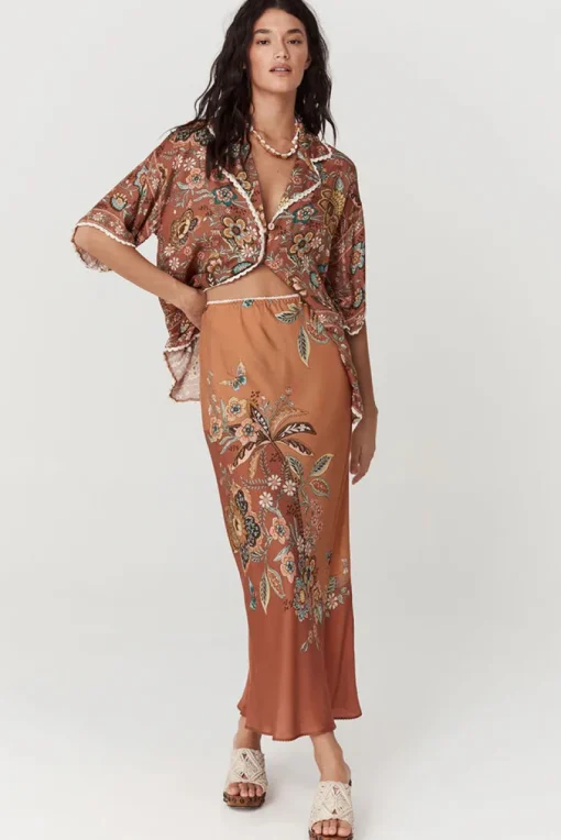 Women Spell AND THE GYPSY COLLECTIVE - MOJAVE LILY BIAS SKIRT (AMBER)