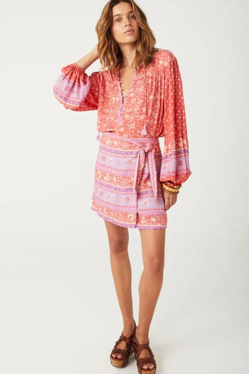 Women Spell AND THE GYPSY COLLECTIVE - SUNSHINE BANDIT WRAP MINI SKIRT (CAYENNE)