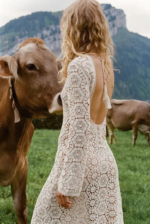 Women Spell AND THE GYPSY COLLECTIVE - HELENA CROCHET LACE GOWN (CREAM)