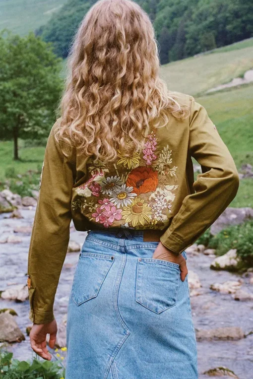 Spell AND THE GYPSY COLLECTIVE - FOXGLOVE EMBROIDERED SHIRT (OLIVE)
