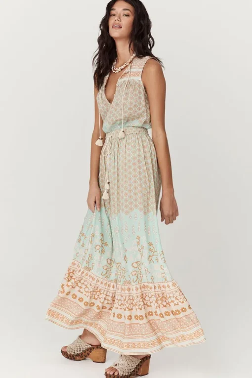 Women Spell AND THE GYPSY COLLECTIVE - SWEET NOTHINGS MAXI SKIRT (PEPPERMINT)