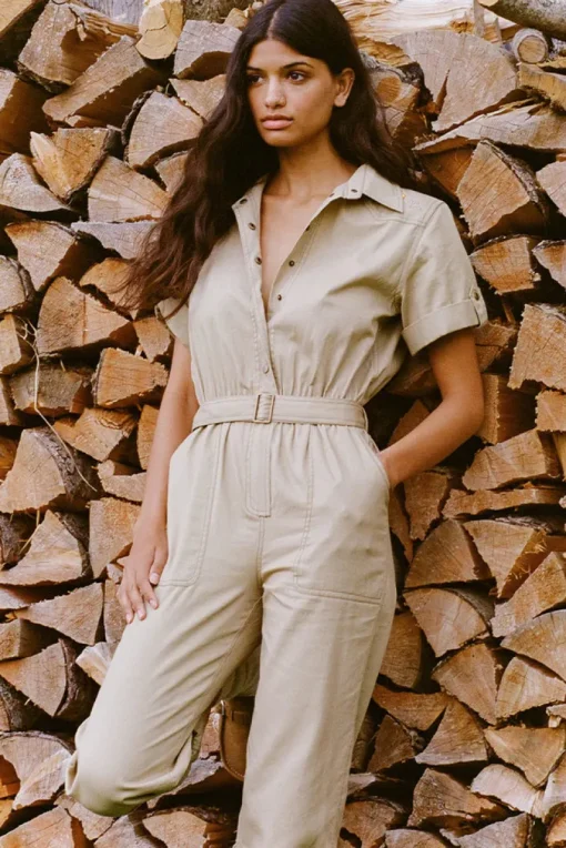 Women Spell AND THE GYPSY COLLECTIVE - FOXGLOVE EMBROIDERED BOILERSUIT (KHAKI)