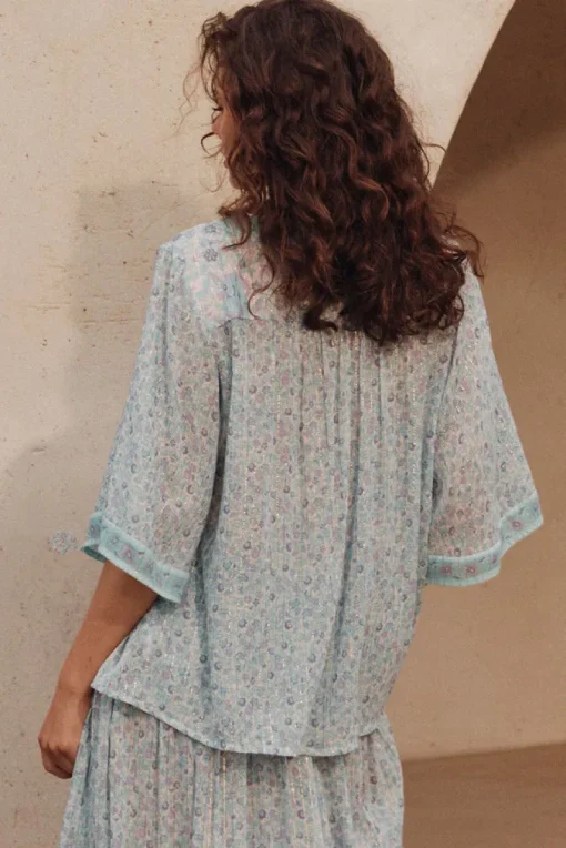 Women Spell AND THE GYPSY COLLECTIVE - LITTLE BIRD FLUTTER SLEEVE BLOUSE (SKY)