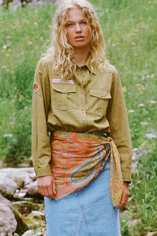 Spell AND THE GYPSY COLLECTIVE - FOXGLOVE EMBROIDERED SHIRT (OLIVE)
