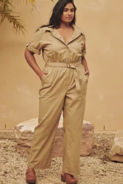 Women Spell AND THE GYPSY COLLECTIVE - FOXGLOVE EMBROIDERED BOILERSUIT (KHAKI)
