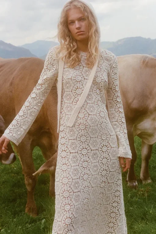 Women Spell AND THE GYPSY COLLECTIVE - HELENA CROCHET LACE GOWN (CREAM)