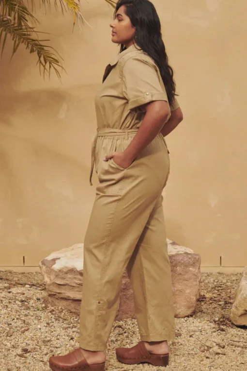 Women Spell AND THE GYPSY COLLECTIVE - FOXGLOVE EMBROIDERED BOILERSUIT (KHAKI)
