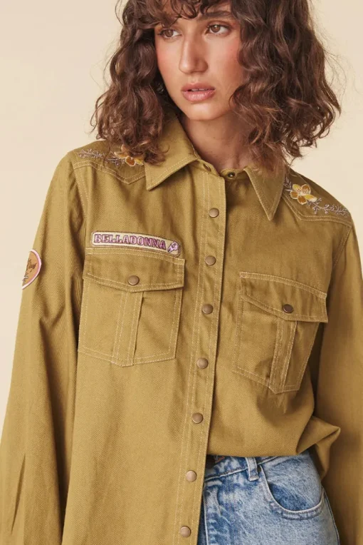 Spell AND THE GYPSY COLLECTIVE - FOXGLOVE EMBROIDERED SHIRT (OLIVE)