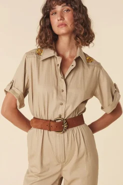 Women Spell AND THE GYPSY COLLECTIVE - FOXGLOVE EMBROIDERED BOILERSUIT (KHAKI)