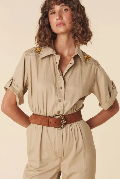 Women Spell AND THE GYPSY COLLECTIVE - FOXGLOVE EMBROIDERED BOILERSUIT (KHAKI)