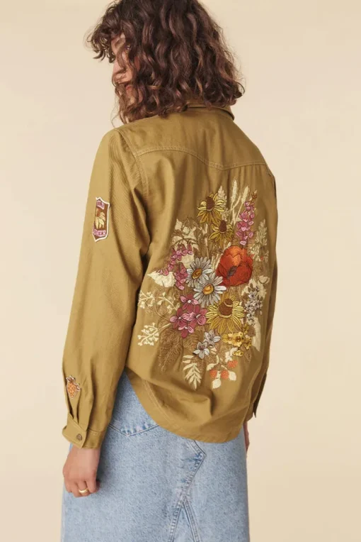 Spell AND THE GYPSY COLLECTIVE - FOXGLOVE EMBROIDERED SHIRT (OLIVE)