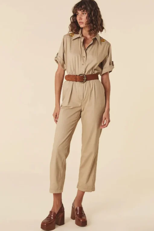 Women Spell AND THE GYPSY COLLECTIVE - FOXGLOVE EMBROIDERED BOILERSUIT (KHAKI)