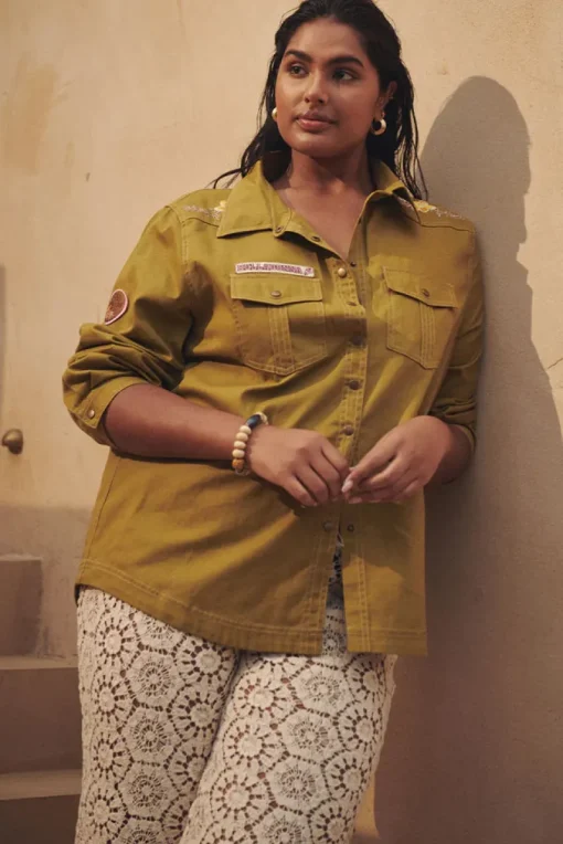 Spell AND THE GYPSY COLLECTIVE - FOXGLOVE EMBROIDERED SHIRT (OLIVE)