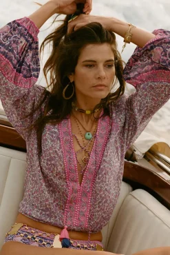 Spell AND THE GYSPY COLLECTIVE - LITTLE BIRD LACE UP BLOUSE (BERRY)