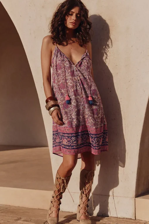 Spell AND THE GYSPY COLLECTIVE - LITTLE BIRD STRAPPY MINI DRESS (BERRY)