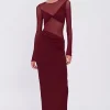 Suboo - AUGUSTE LONG SLEEVE MESH JERSEY MAXI DRESS (BORDEAUX) PRE-ORDER