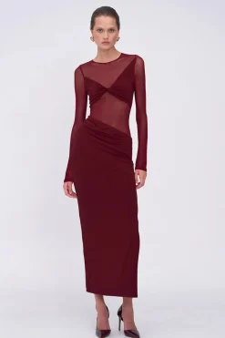 Suboo - AUGUSTE LONG SLEEVE MESH JERSEY MAXI DRESS (BORDEAUX) PRE-ORDER