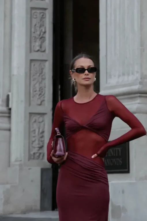 Suboo - AUGUSTE LONG SLEEVE MESH JERSEY MAXI DRESS (BORDEAUX) PRE-ORDER