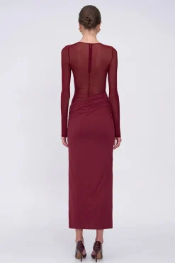 Suboo - AUGUSTE LONG SLEEVE MESH JERSEY MAXI DRESS (BORDEAUX) PRE-ORDER