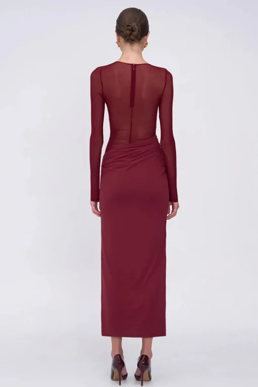 Suboo - AUGUSTE LONG SLEEVE MESH JERSEY MAXI DRESS (BORDEAUX) PRE-ORDER