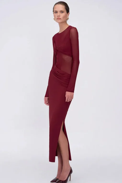 Suboo - AUGUSTE LONG SLEEVE MESH JERSEY MAXI DRESS (BORDEAUX) PRE-ORDER