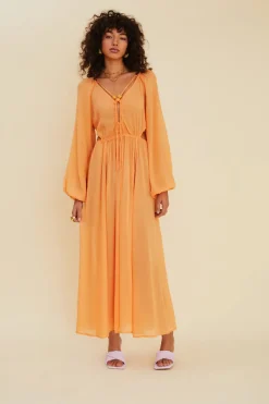 Suboo - AURA LONG SLEEVE CUT OUT MIDI DRESS (MELON)